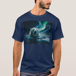 ホッキョクグマ、アイスフローズ、オーロラアート Tシャツ