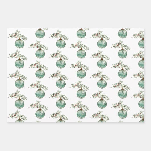 ホッキョクグマ、オーナメント、ギンガムチェッククリスマス ラッピングペーパーシート (正面2)