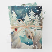 ホッキョクグマ、オーナメント、ギンガムチェッククリスマス ラッピングペーパーシート (インサイチュ)