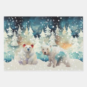 ホッキョクグマ、オーナメント、ギンガムチェッククリスマス ラッピングペーパーシート (正面)