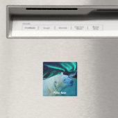 ホッキョクグマ&オーロラ北極野生動物芸術磁石 マグネット (インサイチュ (食洗機))