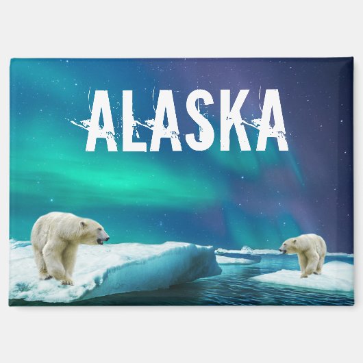 ホッキョクグマ オーロラ アラスカ マグネット (正面)