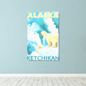 ホッキョクグマ&カブ – アラスカ，ケチカン キャンバスプリント (インサイチュ (ウッドフロア))