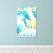 ホッキョクグマ&カブ – アラスカ，ジュノー キャンバスプリント (インサイチュ (ウッドフロア))