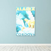 ホッキョクグマ&カブ – コルドバ，アラスカ キャンバスプリント (インサイチュ (ウッドフロア))