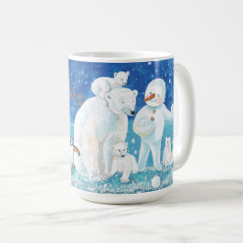 ホッキョクグマ、キツネ、ペンギン&雪だるまハッピー コーヒーマグカップ