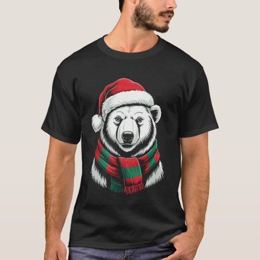 ホッキョクグマ クリスマス サンタ 帽子 マフラー コスチューム Tシャツ (正面)