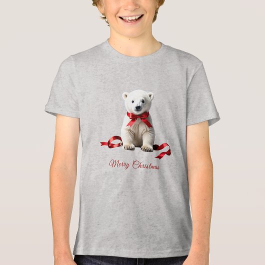 ホッキョクグマ クリスマス 冬の休日 トライブレンドTシャツ (正面)