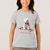 ホッキョクグマ クリスマス 冬の休日 トライブレンドTシャツ (正面)