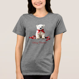 ホッキョクグマ クリスマス 冬の女性用 トライブレンドTシャツ