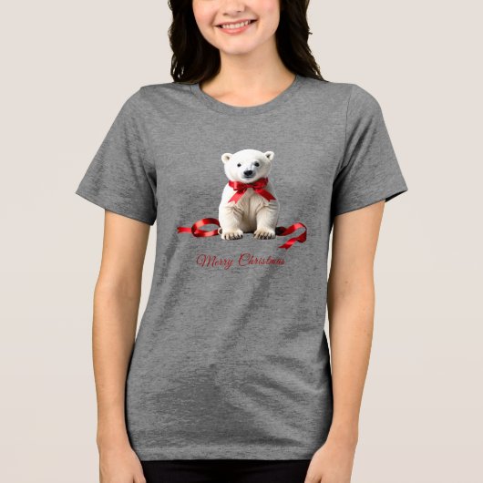 ホッキョクグマ クリスマス 冬の女性用 トライブレンドTシャツ (正面)