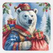 ホッキョクグマ サンタ クリスマス デザイン スクエアシール (正面)
