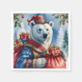 ホッキョクグマ サンタ クリスマス デザイン スタンダードカクテルナプキン