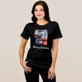 ホッキョクグマ サンタ クリスマス デザイン トライブレンドTシャツ