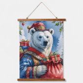 ホッキョクグマ サンタ クリスマス デザイン 吊り下げ型タペストリー (正面)