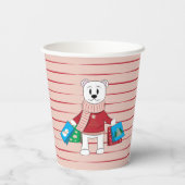 ホッキョクグマ、ショッピングバッグ |赤いストライプピンク 紙コップ (裏面)