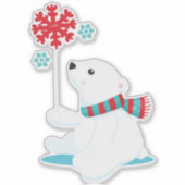 ホッキョクグマ、スカーフ付きクマ、かわいいクマ、雪片 シール (正面)