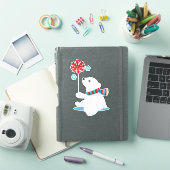ホッキョクグマ、スカーフ付きクマ、かわいいクマ、雪片 シール (iPadカバー)