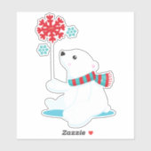 ホッキョクグマ、スカーフ付きクマ、かわいいクマ、雪片 シール (シート)