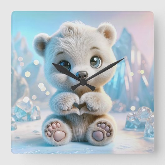 ホッキョクグマ スクエア壁時計 (正面)