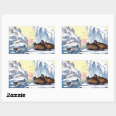 ホッキョクグマ、セイウチ、アザラシ 長方形シール (シート)