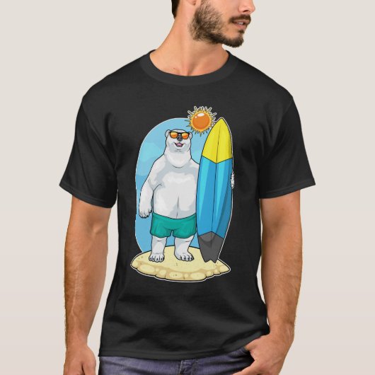 ホッキョクグマ ビーチ サーフボード サマー Tシャツ (正面)