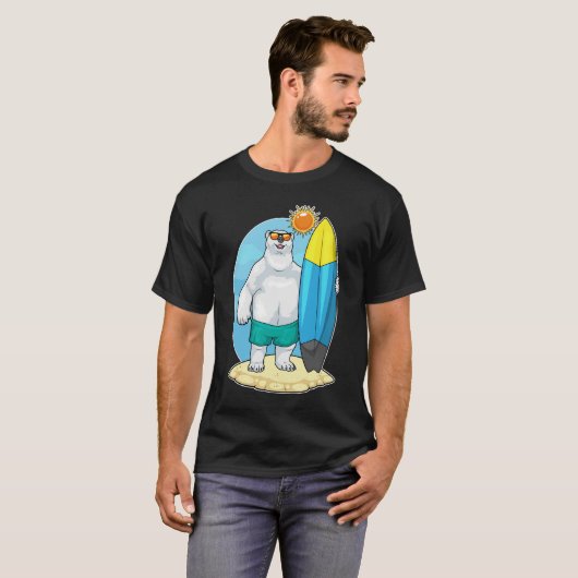 ホッキョクグマ ビーチ サーフボード サマー Tシャツ (正面フル)