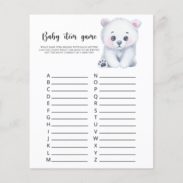 ホッキョクグマ – ベビーアイテムゲーム。赤ちゃんシャワーゲーム (正面)