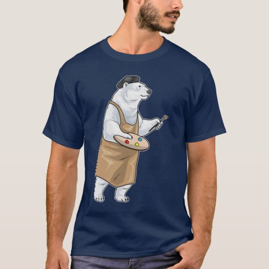 ホッキョクグマ ペインター 絵筆 絵画 Tシャツ (正面)