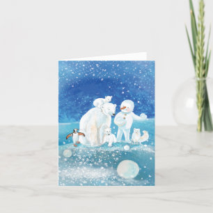 ホッキョクグマ、ホッキョクキツネ、コウテイペンギン & 雪だるま シーズンカード