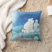 ホッキョクグマ、ポーラキツネ、エンペントギン&雪だるま クッション (ブランケット)