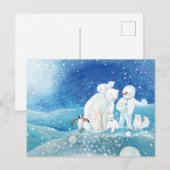 ホッキョクグマ、ポーラキツネ、エンペントギン&雪だるま シーズンポストカード (正面/裏面)