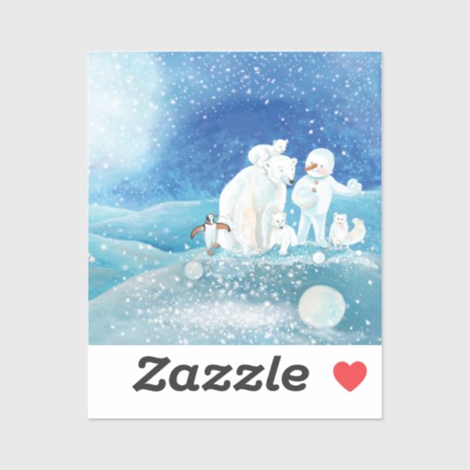 ホッキョクグマ、ポーラキツネ、エンペントギン&雪だるま シール (シート)