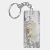 ホッキョクグマ、メスと二匹の子ネコ キーホルダー (正面左)