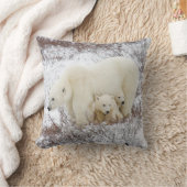 ホッキョクグマ、メスと二匹の子ネコ クッション (ブランケット)