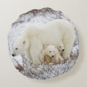ホッキョクグマ、メスと二匹の子ネコ ラウンドクッション (裏面)