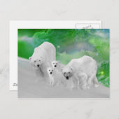 ホッキョクグマ、子グマ、オーロラ ポストカード (正面/裏面)