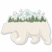 ホッキョクグマ 山 森 自然 雪 シール (正面)