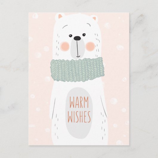 ホッキョクグマ – 暖かい願い – おもしろいクリスマスポストカード シーズンポストカード (正面)