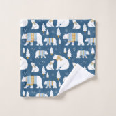 ホッキョクグマ、木々と雪片 バスタオルセット (ウォッシュタオル)