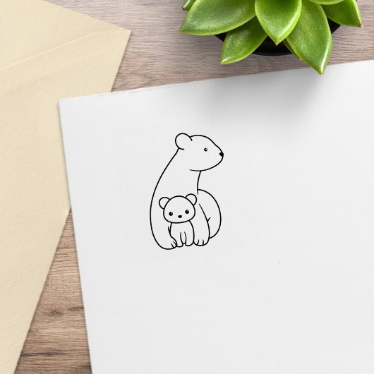 ホッキョクグマ：母と子の1x1 ラバースタンプ