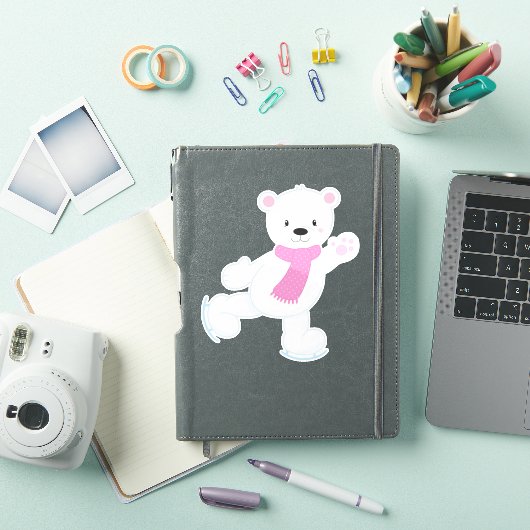ホッキョクグマ、白いクマ、アイススケートで滑るクマ、スカーフ シール (iPadカバー)