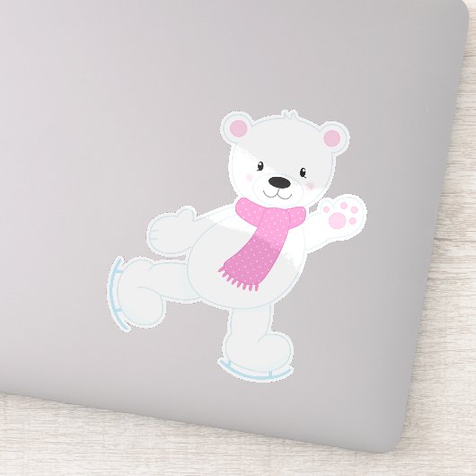 ホッキョクグマ、白いクマ、アイススケートで滑るクマ、スカーフ シール (詳細)