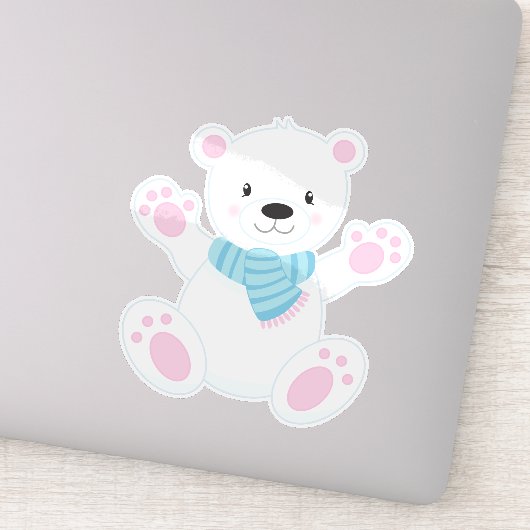 ホッキョクグマ、白熊、かわいいクマ、スカーフ付きクマ シール (詳細)