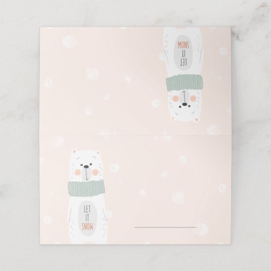 ホッキョクグマ – 雪を入れよう – かわいい冬/クリスマス プレイスカード (外部開封)