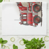 ホックおよび梯子の普通消防車 キッチンタオル (折り畳み)