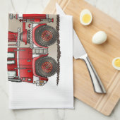 ホックおよび梯子の普通消防車 キッチンタオル (四つ折り)