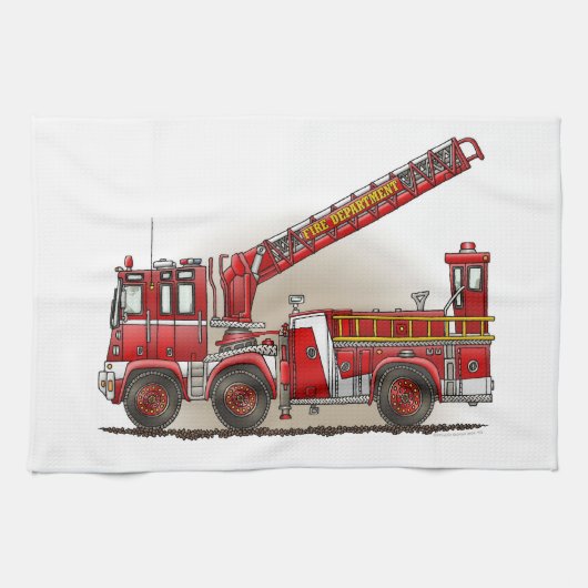 ホックおよび梯子の普通消防車 キッチンタオル (横)
