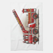 ホックおよび梯子の普通消防車 キッチンタオル (縦)