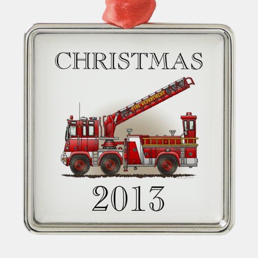 ホックおよび梯子の普通消防車 メタルオーナメント (正面)